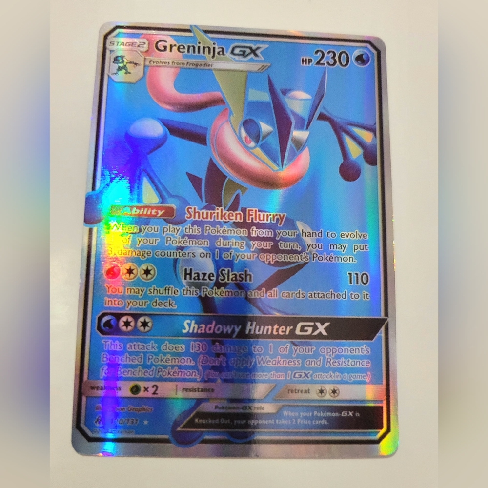 Pokemon Greninja GX Holographic Card - Blue and Silver